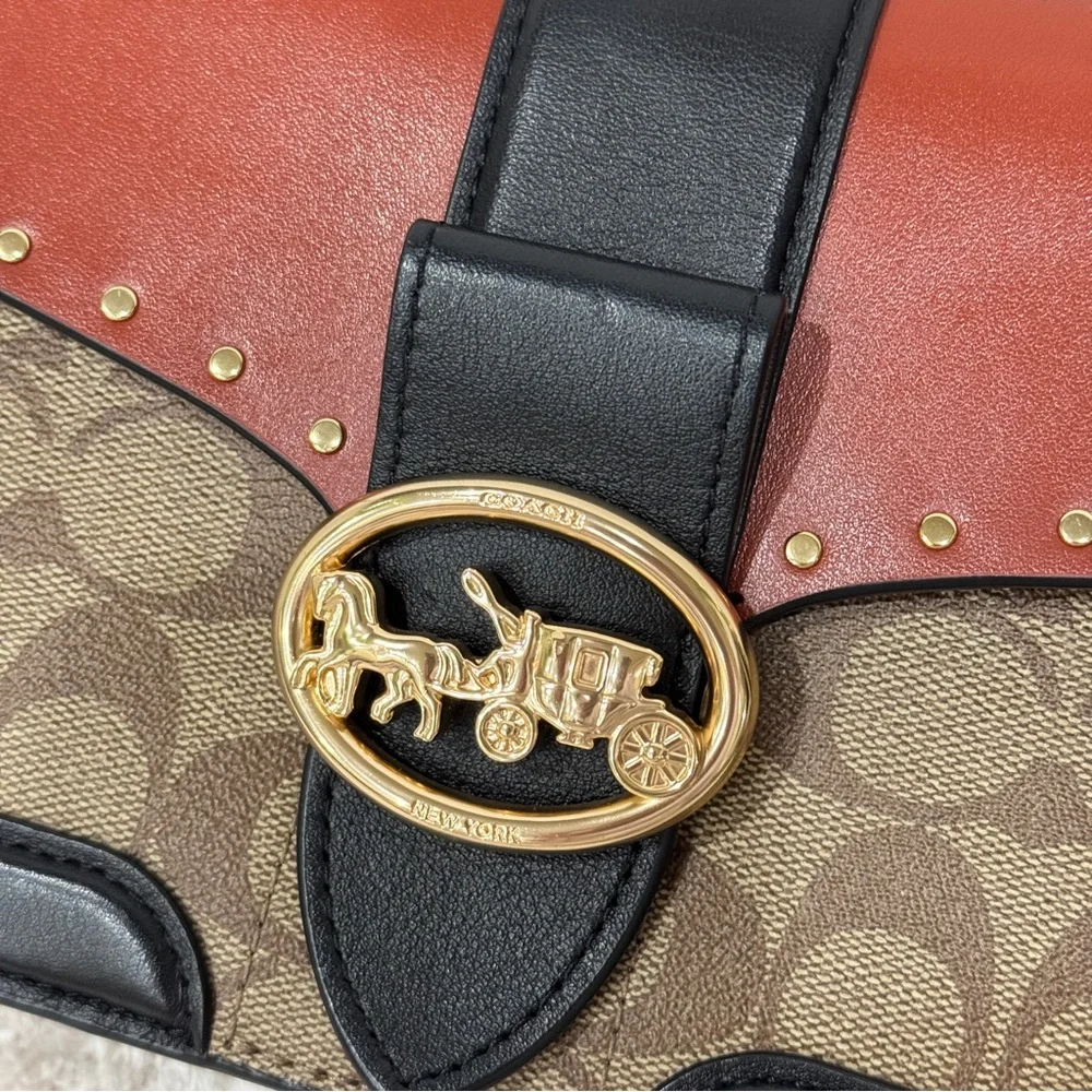 Coach Georgie Shoulder Bag In Colorblock Canvas - Picture 4 of 14